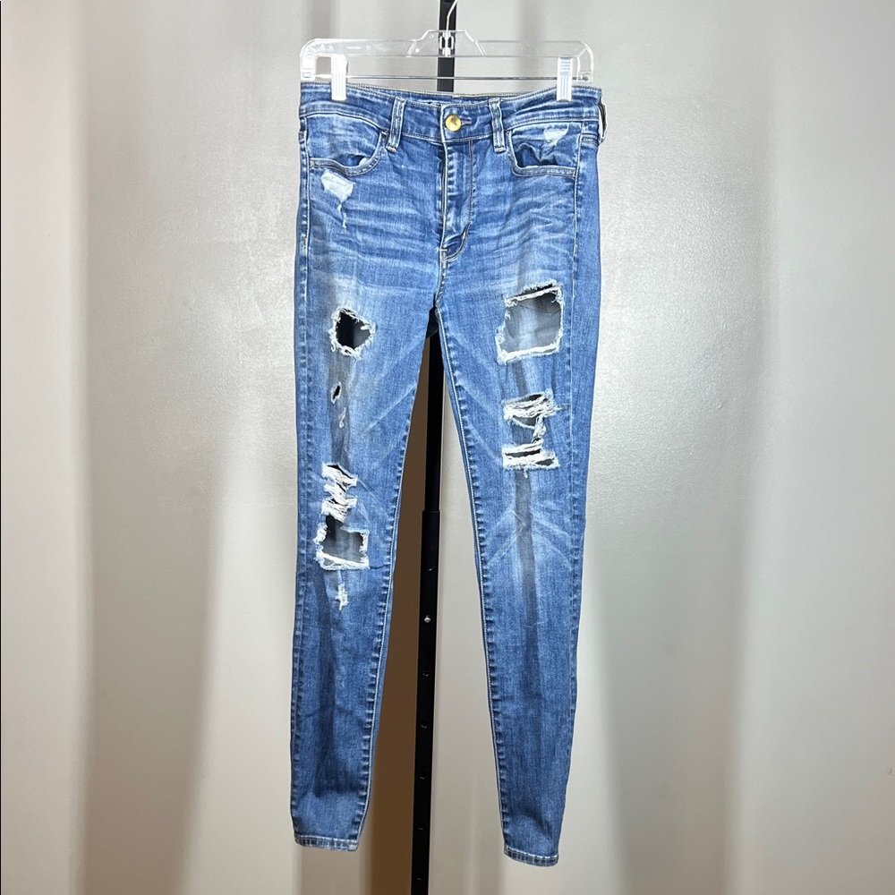 American Eagle Outfitters Ripped Skinny Jeans in Blue